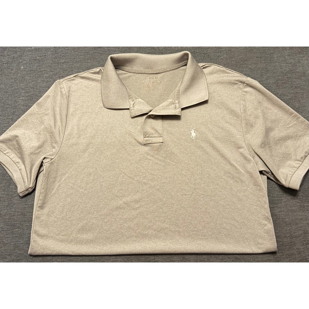 Polo Ralph Lauren Performance Boys Large 14-16 Tan Khaki Polo Shirt Short Sleeve